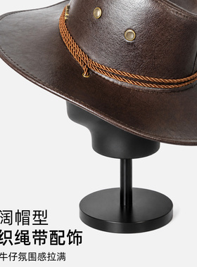 jeep吉普复古皮革西部牛仔帽子男