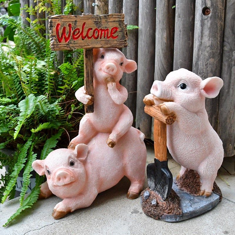 仿真动物猪树脂欢迎牌小摆件花园庭院草坪创意家居装饰品摆设,淘宝优惠券,粉丝福利购,淘宝优惠卷