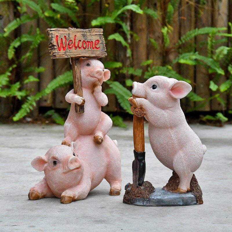 仿真动物猪树脂欢迎牌小摆件花园庭院草坪创意家居装饰品摆设,淘宝优惠券,粉丝福利购,淘宝优惠卷