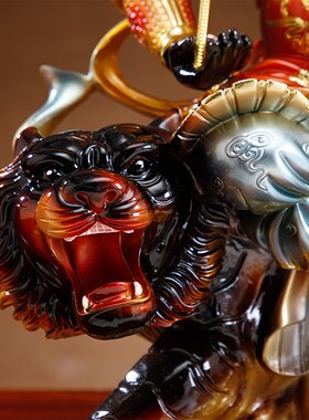 仿铜彩绘武财神骑虎赵公明客厅店铺招财摆件