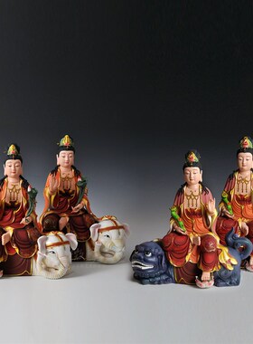 德化瓷陶文殊普贤用件家摆玄关