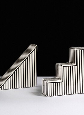 风几何黑白条纹陶瓷花瓶创意摆件家居样板房软装饰品