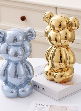 创意爆款网红电镀陶瓷气球熊金银粉兰橙紫蓝红白色桌面装饰品摆件