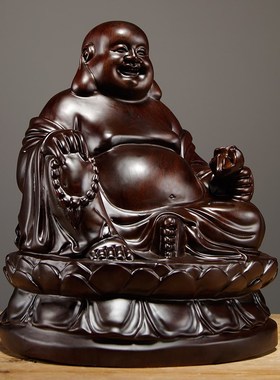 黑檀木雕弥勒摆件实木大肚笑佛家居客厅装饰摆设红木工艺礼品