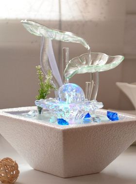 乔迁送设客厅装饰品流水桌面小喷泉加礼陶瓷球创意摆湿器摆件