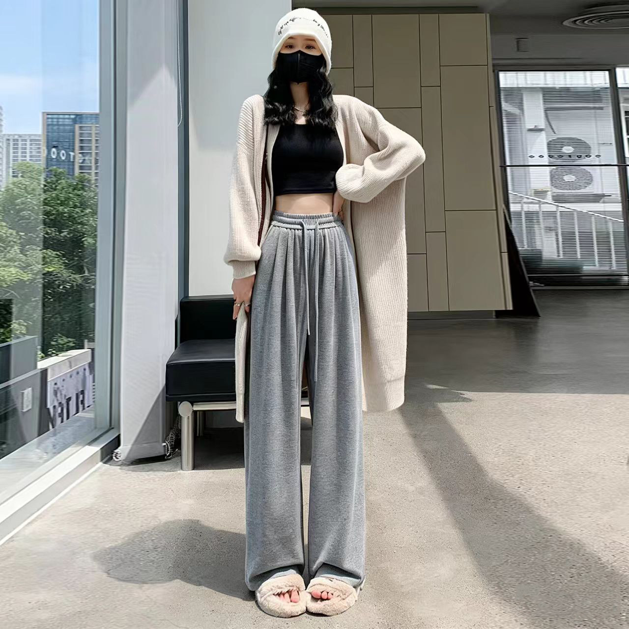 唐狮集团DESSO春季新款糯米裤高腰垂感宽松直筒阔腿裤