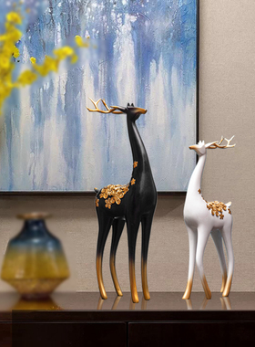 新中式摆博情侣鹿轻奢电视柜件古迁装饰品乔架礼品办公室客厅摆设