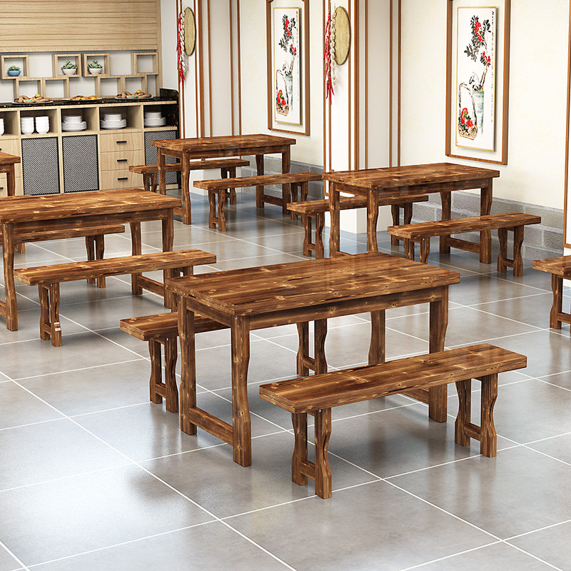 快餐桌椅组合实木火锅烧烤店桌子早餐小吃店饭店餐桌面馆碳化桌椅,淘宝优惠券,粉丝福利购,淘宝优惠卷