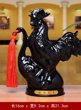 摆件十二生肖陶瓷鸡白瓷器黑红色招财摆件