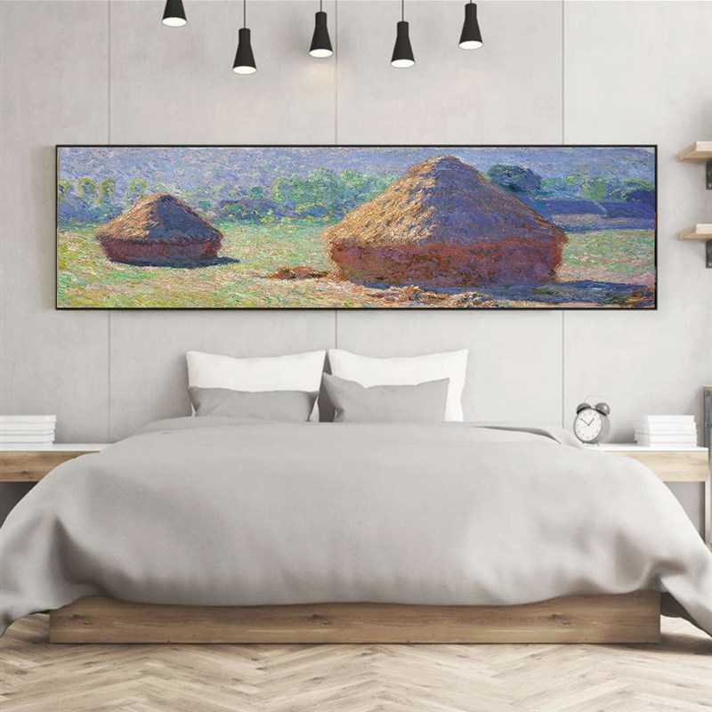 法式奶油风客厅装饰画轻奢沙发背景墙挂画莫奈床头灯光壁画 - 图1