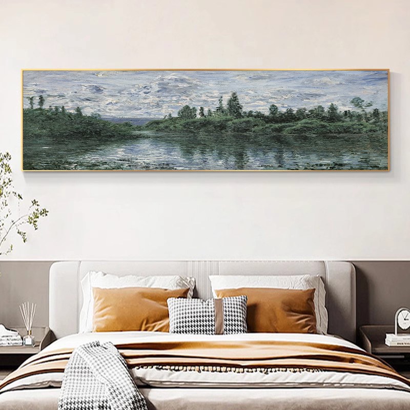 法式奶油风客厅装饰画轻奢沙发背景墙挂画莫奈床头灯光壁画 - 图2