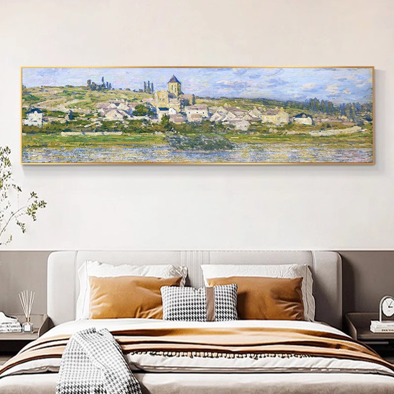 法式奶油风客厅装饰画轻奢沙发背景墙挂画莫奈床头灯光壁画 - 图0