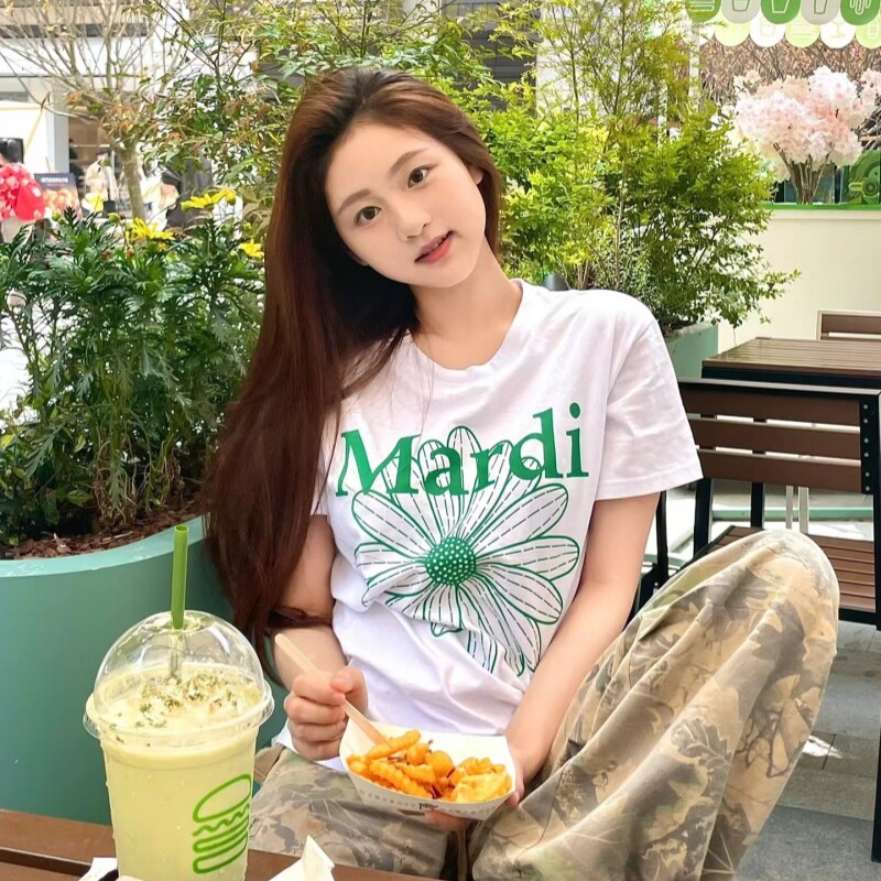 韩国正版Mardi短袖金高银同款小雏菊字母T恤纯棉百搭夏季休闲上衣