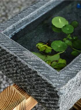 青石板鱼缸假山兰寿鱼天然花盆金鱼鱼缸流水石槽水槽石雕青石水缸