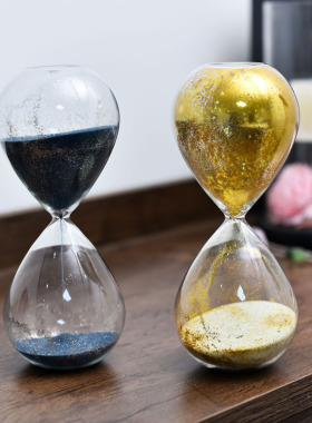 创意金银色玻璃沙漏计时器分钟家居摆件书桌装饰礼品玻璃工