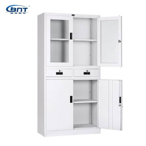 钢制文件柜中二斗柜玻璃门带锁铁皮柜资料柜抽屉柜办公室铁皮柜子 - 图2