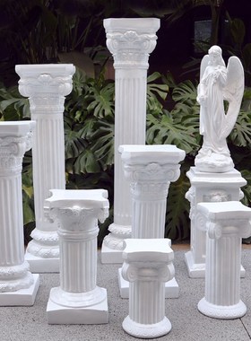 白色罗马柱摆件装饰石膏展示台底座花盆法式欧式花架桌腿婚庆橱窗