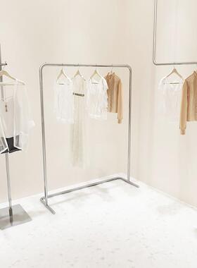 服装店展示架落地式不锈钢陈列架女装店银色中岛架衣服货架挂衣架