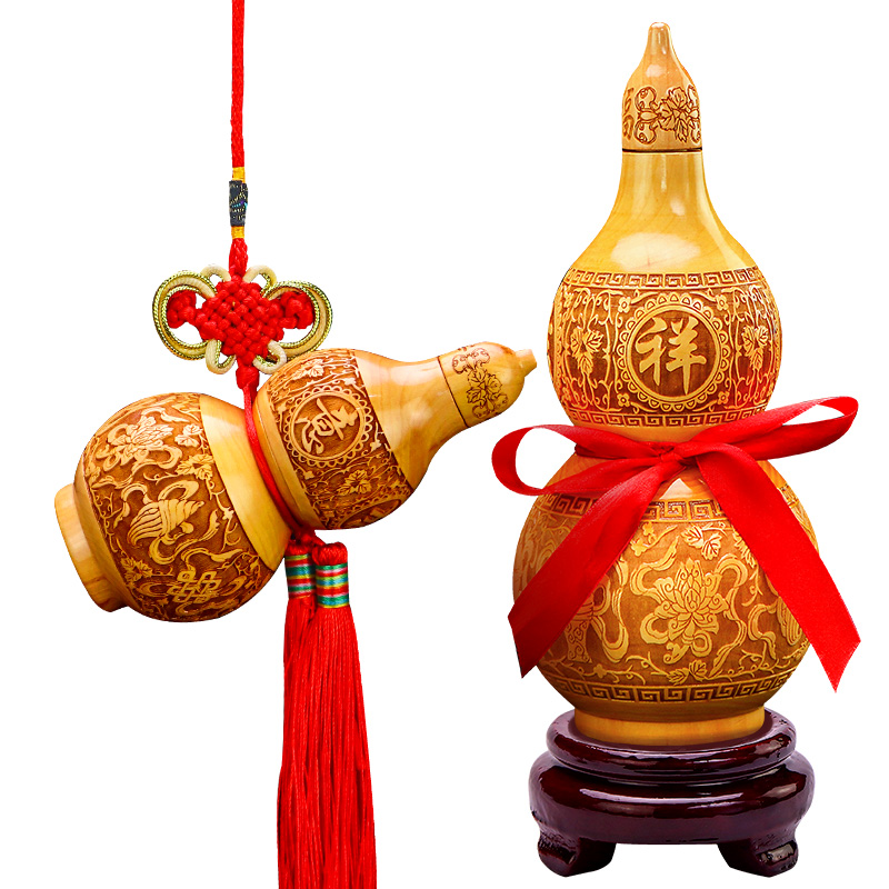 桃木葫芦挂件开口客厅装饰实木雕刻大小号家居玄关葫芦摆件 - 图3