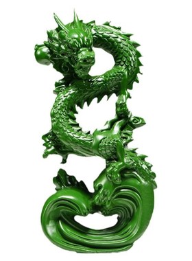 木雕龙摆件绿色实木质龙木雕盘龙生肖龙新中式家居客厅装饰送礼品