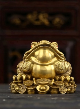 黄铜献宝金钱蟾蜍摆件开业礼