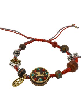 手作 天然石串珠手链民族风复古抽拉手工编绳古风手绳藏式手串潮