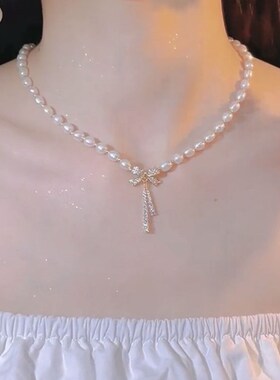韩国新款淡水珍珠项链高贵优雅时尚短款锁骨链高级感独特设计颈链