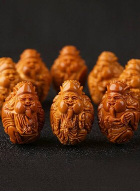 核雕手串1.9大籽瑞龙财神橄榄八大财神爷核文玩橄榄胡雕男士手链