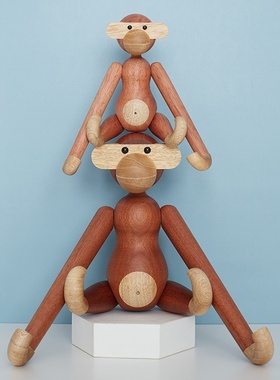 以爱围家猴子丹麦木质木偶桌面摆件家居软装网红乔迁新居礼物