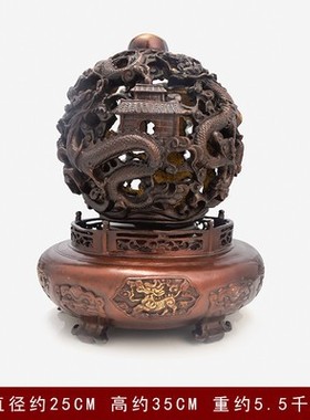 纯黄铜九转青龙鼎客厅中式家居装饰摆件开业礼品