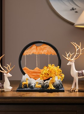 招财鹿流沙画摆件客厅电视柜玄关家居装饰品新房乔迁新居礼品