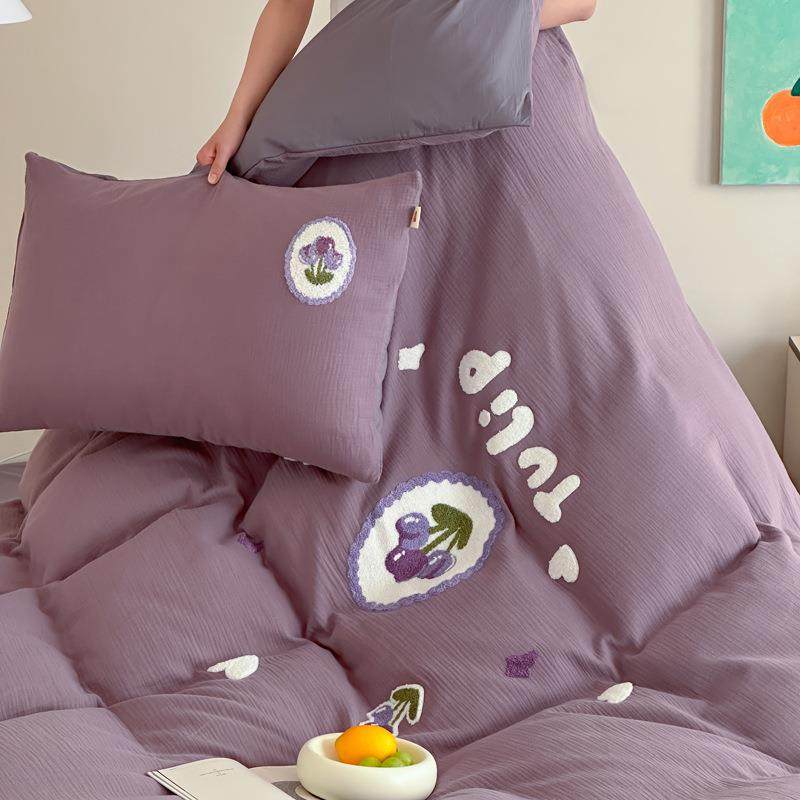 春季A类纯棉双层纱床上四件套轻奢全棉小清新床品被套床单三件套4,淘宝优惠券,粉丝福利购,淘宝优惠卷