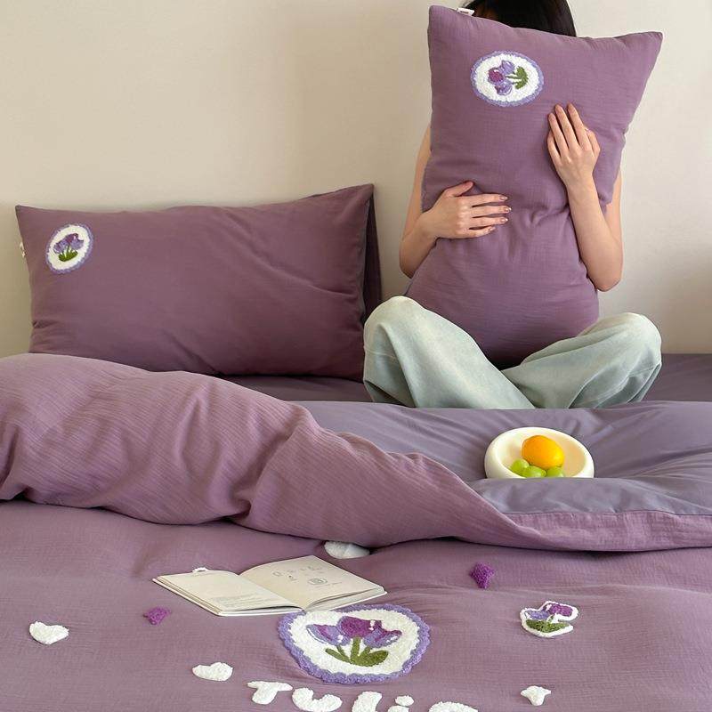 春季A类纯棉双层纱床上四件套轻奢全棉小清新床品被套床单三件套4,淘宝优惠券,粉丝福利购,淘宝优惠卷