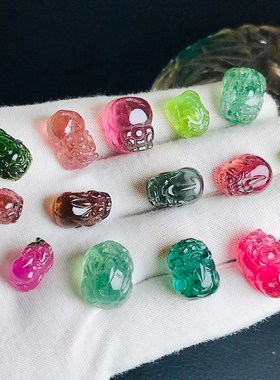 一图一物天然蓝碧玺貔貅吊坠项坠红绿西瓜碧可通孔可镶嵌戒指男女