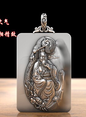 99纯银千古一帝秦始皇嬴政吊坠男士挂件项链男银饰守护神挂坠车挂