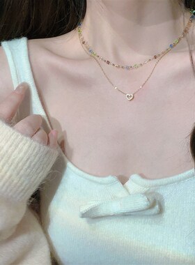 纯情爱心项链彩色多巴胺叠戴锁骨链颈链项链女款2024新款轻奢