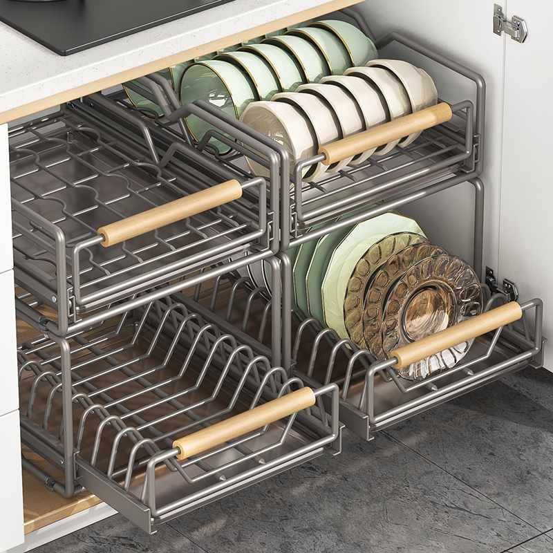 厨房置物架碗碟收纳架橱柜内分层抽屉超深抽拉拉篮沥水碗盘架1366 - 图2