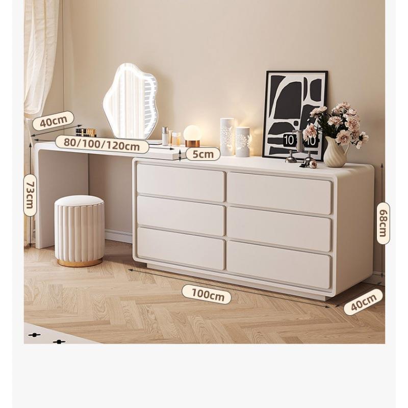 XK909妆台2023新款实木烤漆梳妆台床尾斗柜一体卧室现代简约奶油 - 图0