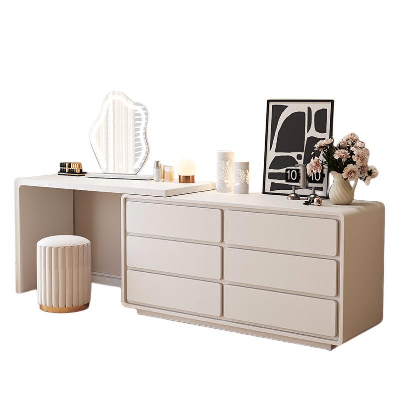 XK909妆台2023新款实木烤漆梳妆台床尾斗柜一体卧室现代简约奶油 - 图3