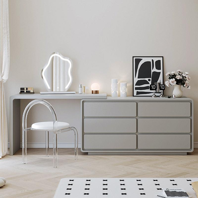 XK909妆台2023新款实木烤漆梳妆台床尾斗柜一体卧室现代简约奶油 - 图2