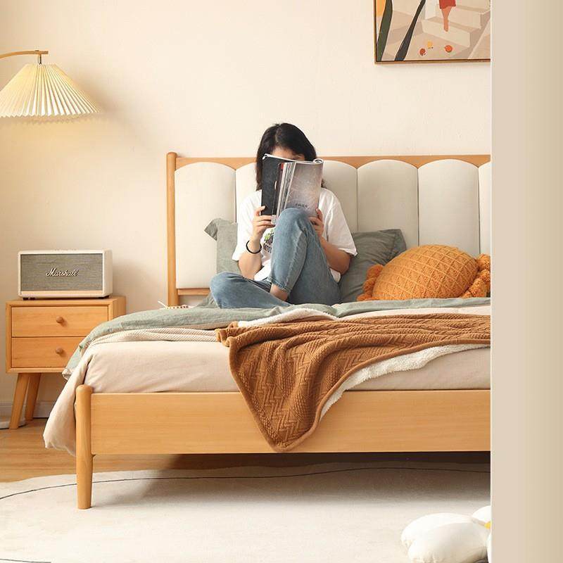 北欧榉木实木1.8双人床日式小户型1.5米单人床原木风木蜡油简约床,淘宝优惠券,粉丝福利购,淘宝优惠卷