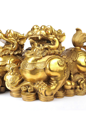 黄铜貔貅摆件一对财福安宅礼厅家居摆设艺工品乔迁开业客品