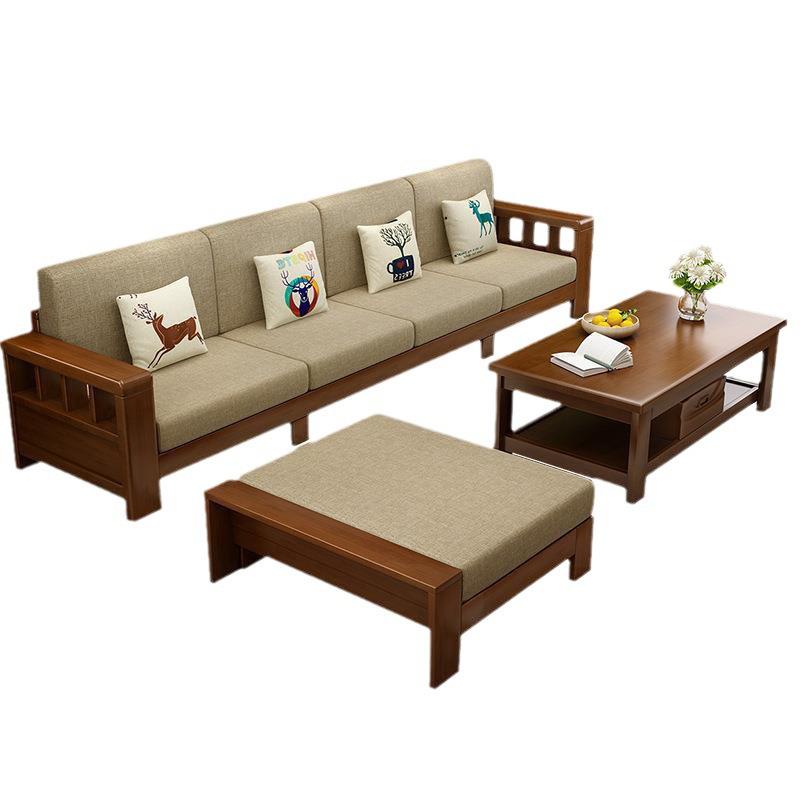 中式实木布艺沙发组合现代简约冬夏两用储物款家用客厅全实木沙发 - 图3