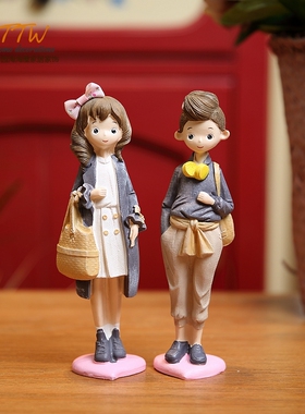 阳光活力情侣婚庆朋友礼面物树脂娃娃女孩桌送摆件书房宿舍橱窗装