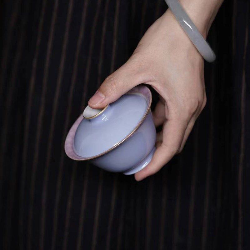 赋山堂云山蓝碧桃盖碗粉彩手工手绘单个陶瓷泡茶碗,淘宝优惠券,粉丝福利购,淘宝优惠卷