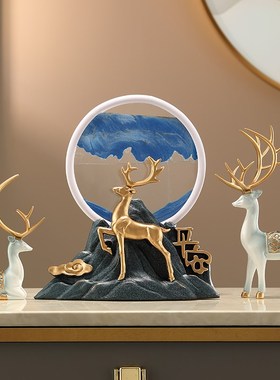 圣优顿一路平安流沙画沙漏鹿摆件家居电视柜客厅装饰品摆设