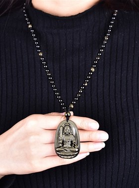 天然金曜石八大守护神吊坠男女款项链毛衣链十二生肖本命佛挂件