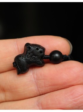 超小黑檀木雕刻十二生肖吊坠鼠牛虎兔龙蛇马羊猴鸡狗猪黑色项链