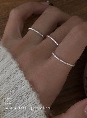 925银波光粼粼切面车花百搭基础戒指女素圈叠戴简约时尚个性指环