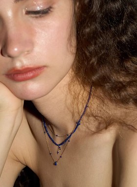 手工房全蓝青金石锁骨链手工包金项链显白时尚简约精致项链女